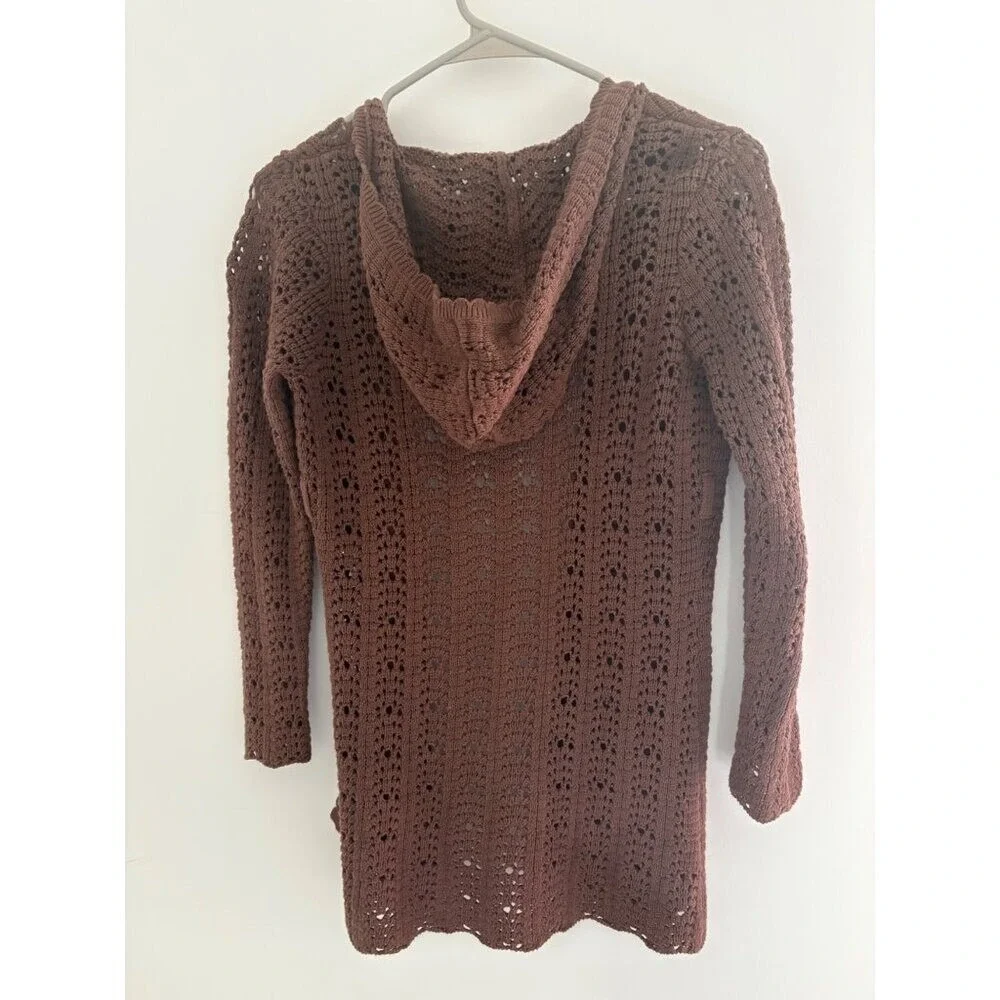 Gap Kids Girls 10 Brown Hooded Crochet Cardigan With‎ Buttons & Long Sleeves
